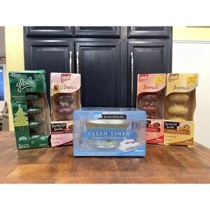 Glade Scented Oil Candle Glass Holder w/ 15 Refills Spruce~ Vanilla~Apple NIB